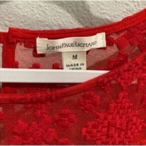 JohnPaulRichard Lace Embroidered Blouse Red Feminine Contemporary Office - Picture 5 of 8